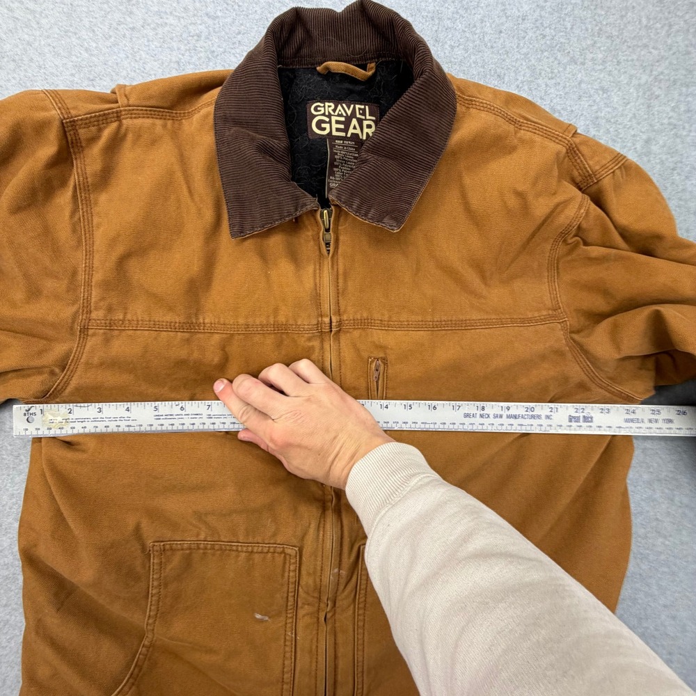 Gravel Gear Mens L‎ Brown Cotton Duck Quilted Chore Coat Work Jacket Zip Front - Picture 3 of 6